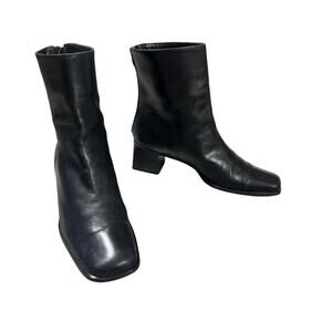 Sesto Meucci Black Leather Square Toe Ankle Booties